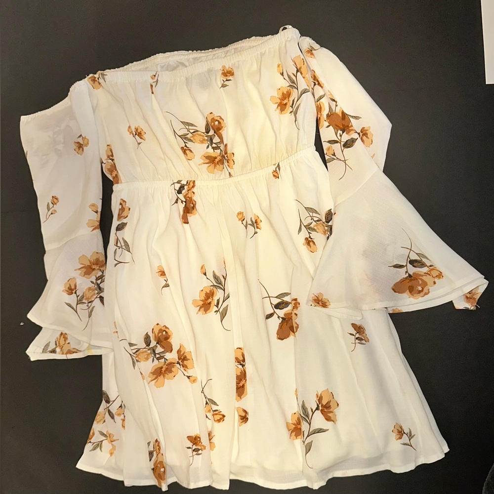 Lulus Lush Gardens Ivory Floral Print Off-The-Shoulder Mini Dress Women’s Size S - Picture 4 of 10